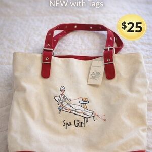 Cream and Red Tote Bag Spa Girl Bag frim Nordstoms